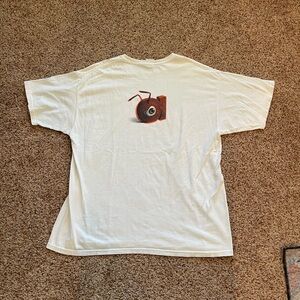 Classic White Tee with Brown Camera Graphic